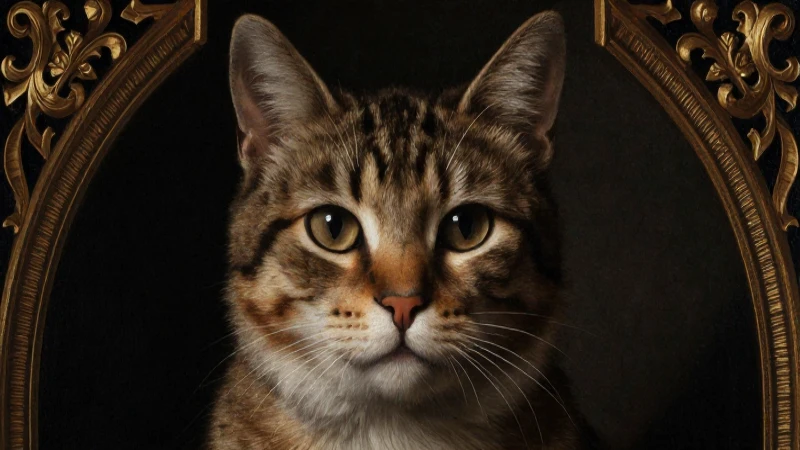 Cómo ha evolucionado el gato a lo largo de la historia 5 Retrato felino renacentista con luz y simetría