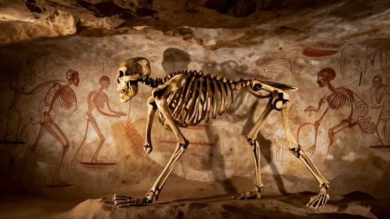 Esqueleto de Homo habilis con arte rupestre