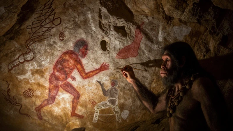 Arte rupestre ancestral con luz dramática