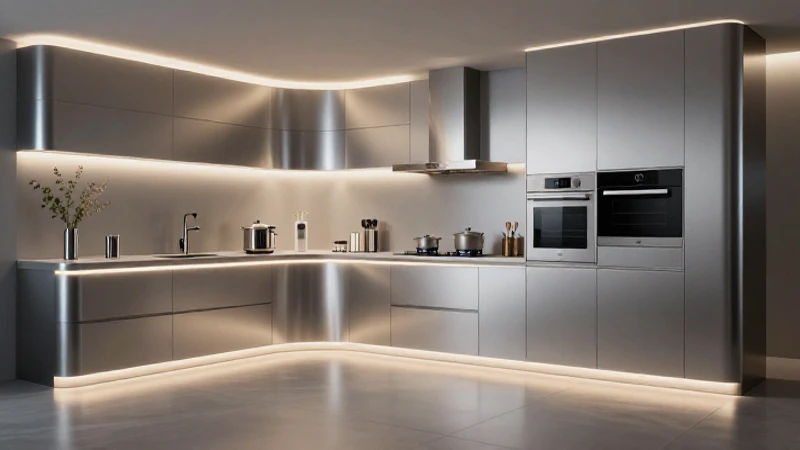 Cocina futurista con diseño elegante y brillante