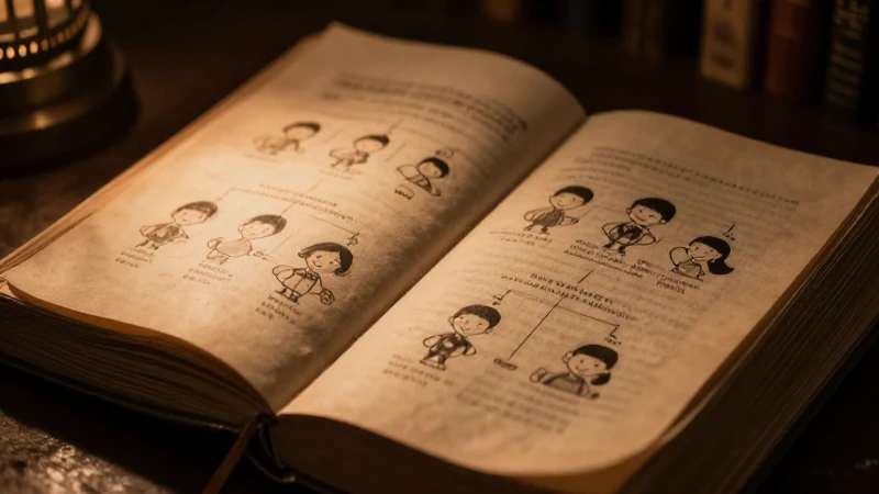 Genealogía antigua iluminada con dramatismo cercano