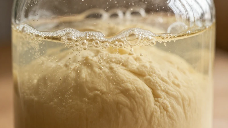 Masa fermentada burbujea bajo luz dorada