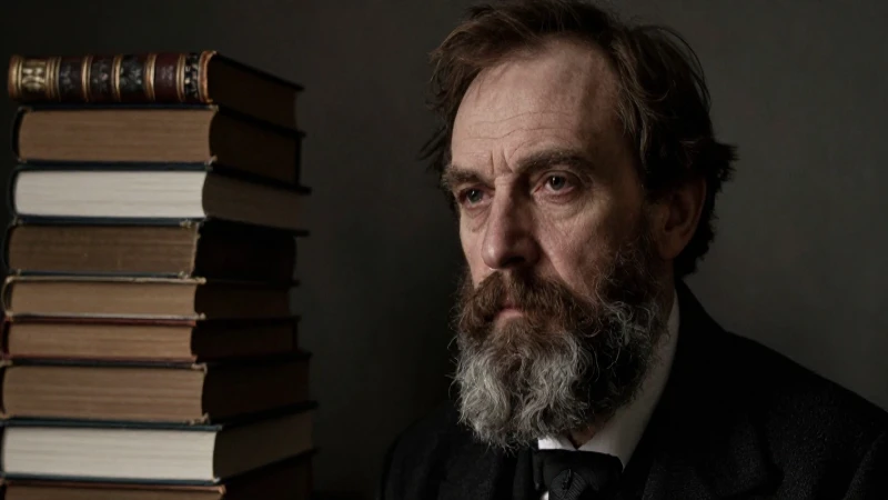 Fiódor Dostoievski: Biografía y Línea de Tiempo de su Vida 6 Retrato sombrío de Dostoievski con libros antiguos