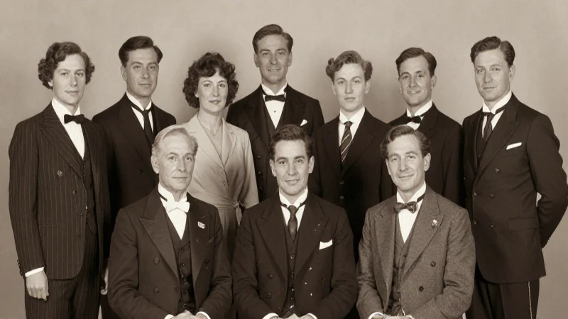 Foto antigua, grupo formal con luz suave