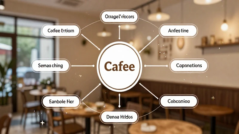 Esquema de Flujos en una Cafetería: Optimizando la Eficiencia y la Experiencia del Cliente 7 Café interior con diagrama y luz cálida