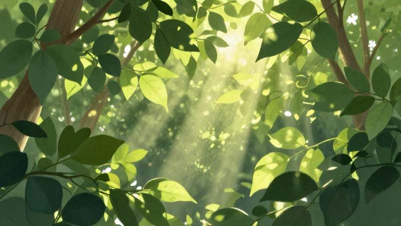 Entendiendo el Esquema de la Fotosíntesis: Un Proceso Vital para la Vida en la Tierra 4 Hojas verdes con cálida luz filtrada
