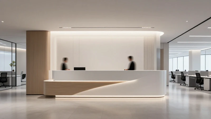 Oficina moderna con recepción y luz suave