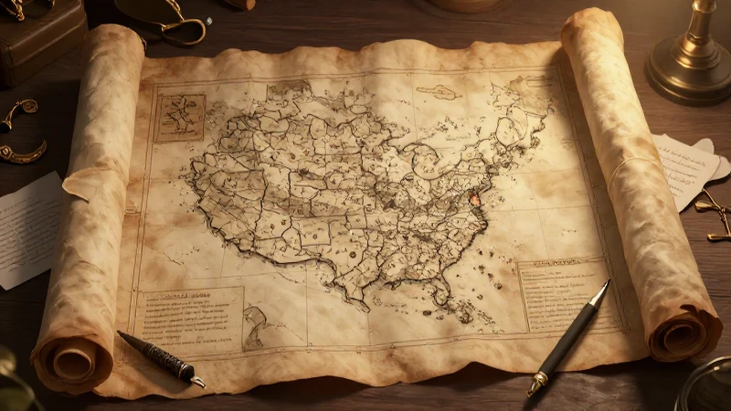 Mapa antiguo iluminado con detalles ricos