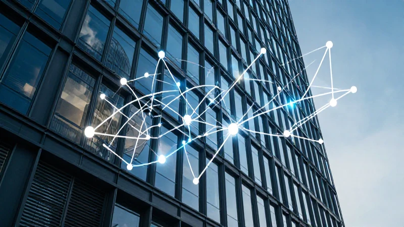 Edificio moderno iluminado con diagrama digital