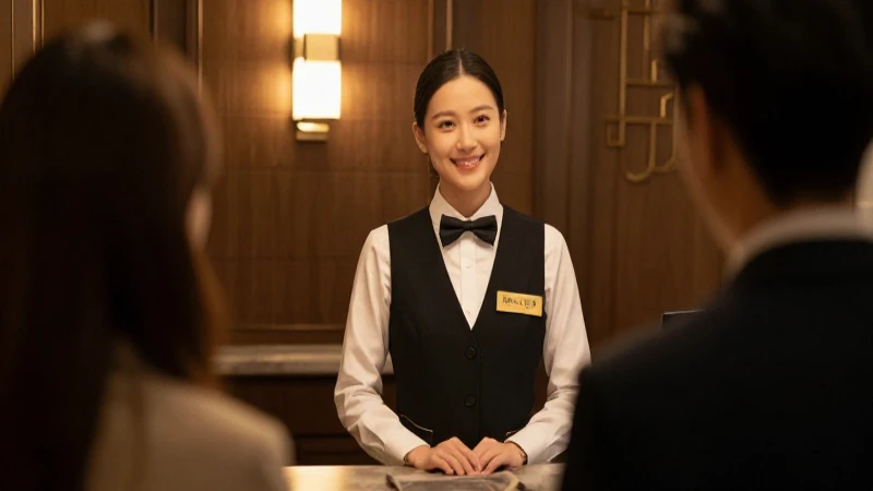 Cuáles son las funciones de recepción en un hotel 3 Recepción cálida con huésped sonriente