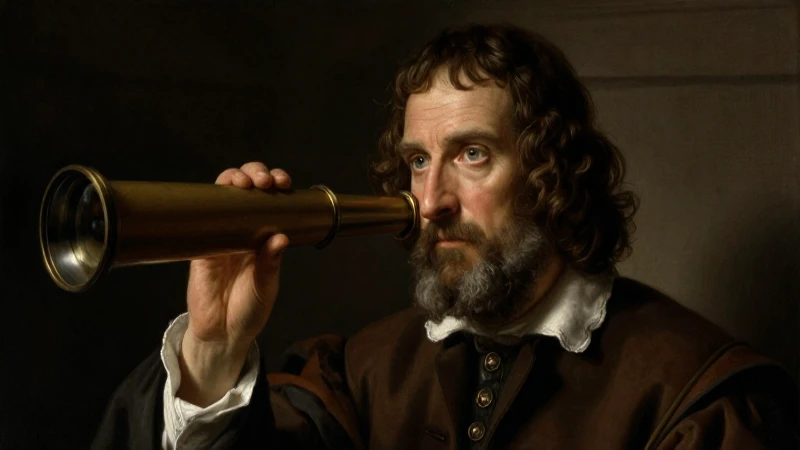 Retrato dramático de Galileo iluminado cálidamente