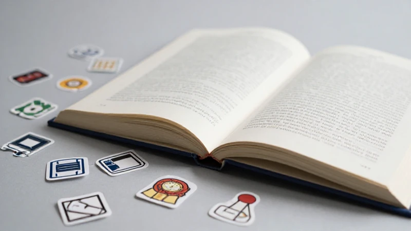 Libro abierto con iconos literarios sutiles