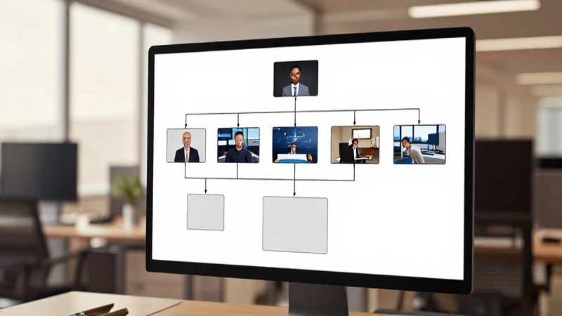 Oficina moderna con organigrama digital suave