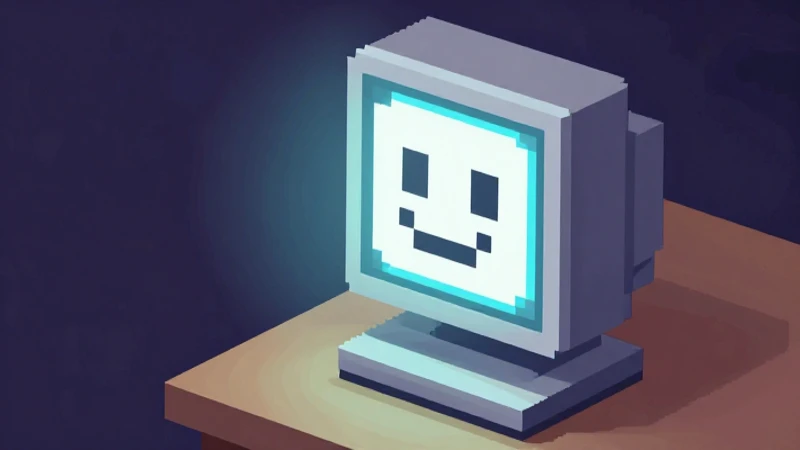 Personaje pixelado sonríe en pantalla retro