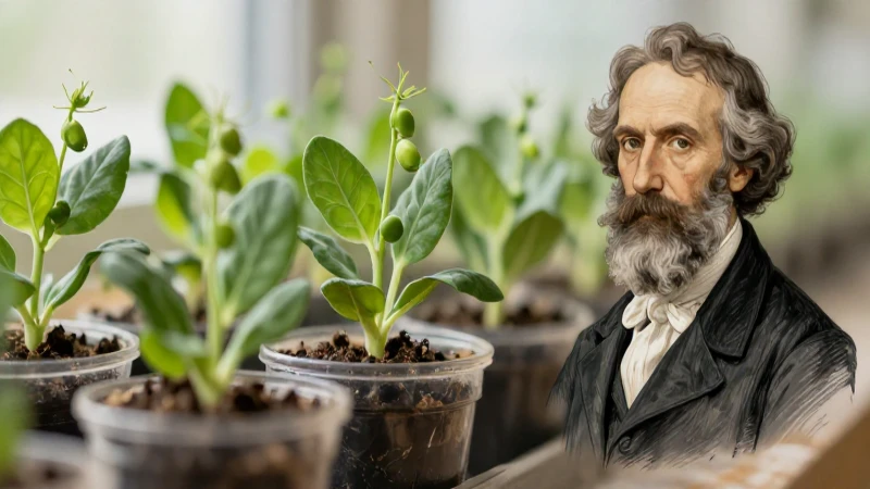 Retrato de Mendel con plantas, luz suave