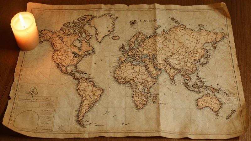 Mapa antiguo iluminado por luz cálida