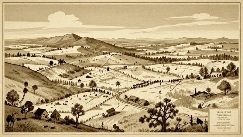 Mapa antiguo mostrando paisaje de batalla