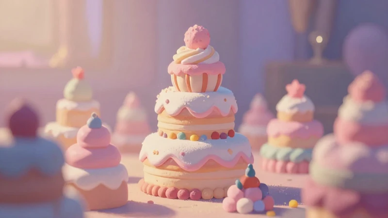 Quieres una cronología de la Guerra de los Pasteles 3 Ilustración onírica de pasteles con estilo cinematográfico