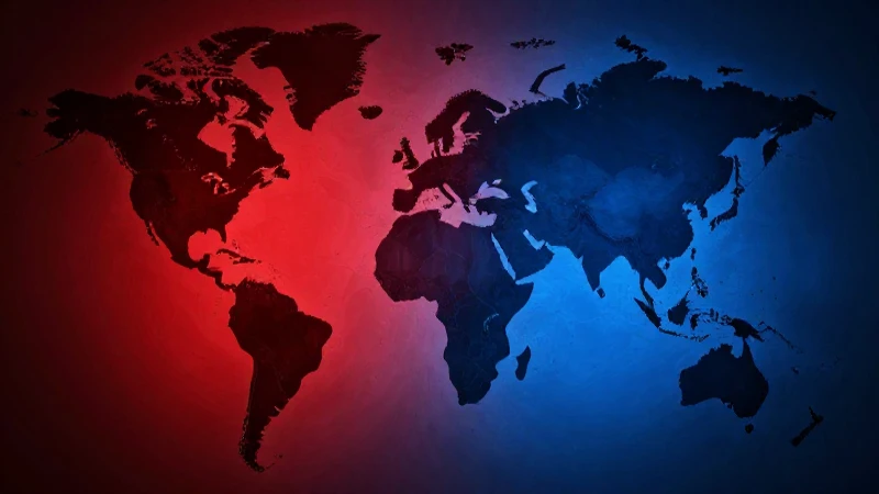 Mapa conceptual y guía sobre la Guerra Fría 3 Mapa mundial dividido, rojo contra azul, contrastante