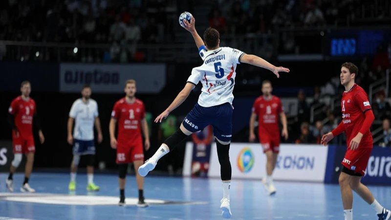 Jugadores de balonmano saltan dinámicamente