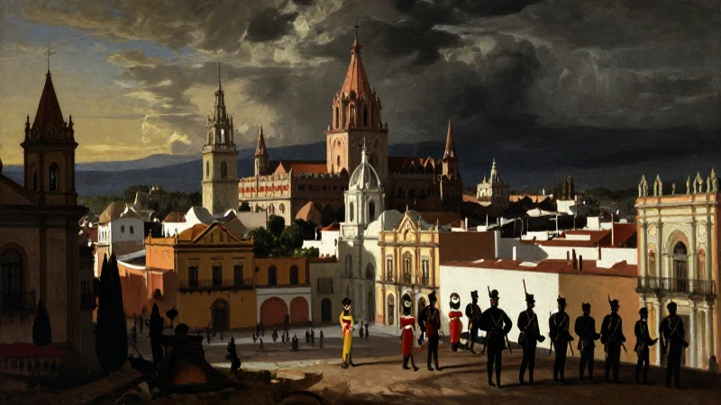Soldados franceses en Guanajuato, luz dramática