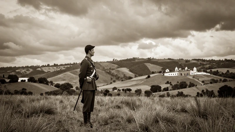 Soldado revolucionario en paisaje guanajuatense sepia