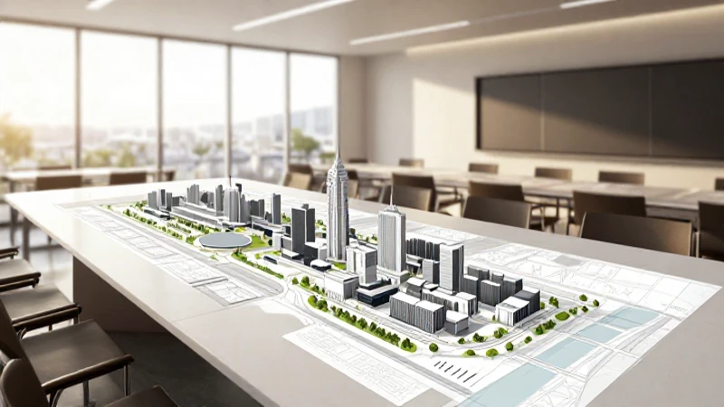 Presentación urbana: modelo arquitectónico a la luz cálida