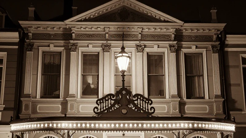 Teatro victoriano, farolas, fotografía sepia