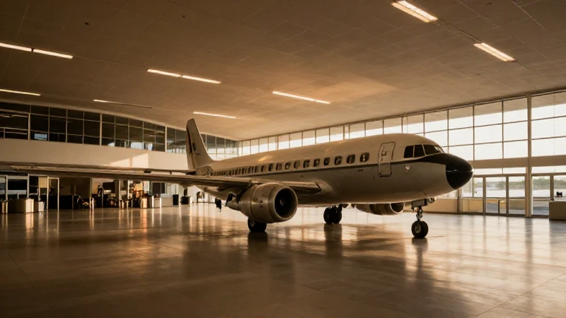 Avión antiguo en terminal retro iluminada