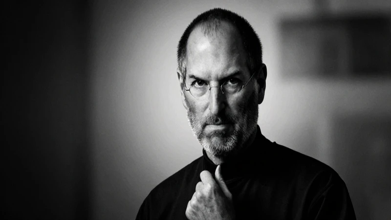 Retrato monocromático de Jobs, silueta dramática