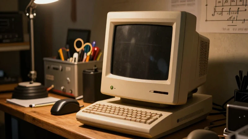 Ordenador Apple I antiguo sobre un banco