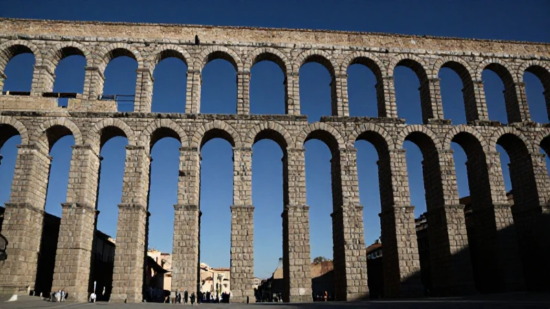 Imponente acueducto romano en claroscuro amplio
