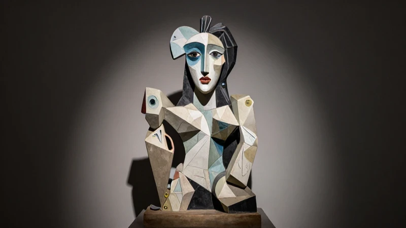 Escultura cúbica bajo luz dramática