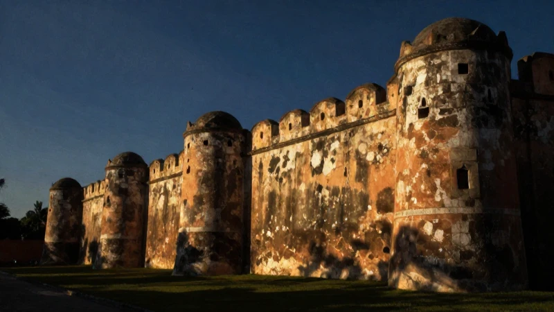 Muros fortificados, ruinas mayas, claroscuro dramático