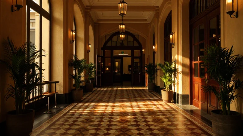 Cuál es la historia de la hotelería en México 7 Lobby vintage, luz dorada y suelo estampado