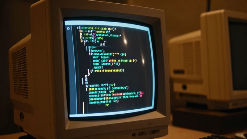 Pantalla antigua con código, luz cálida
