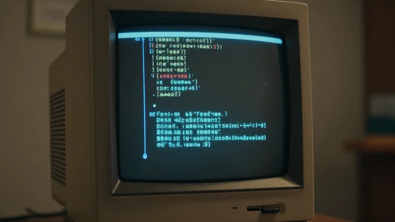Pantalla antigua muestra código con luz suave