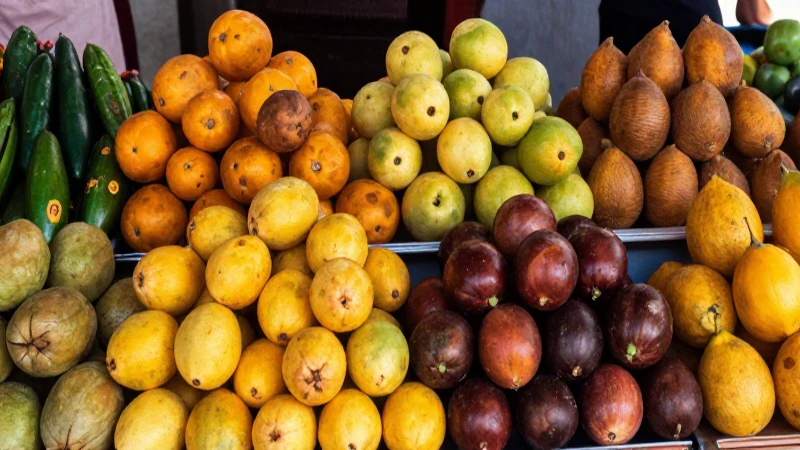 Frutas mexicanas y verduras bajo luz cálida