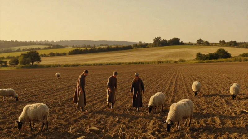 Agricultores neolíticos en un paisaje dorado