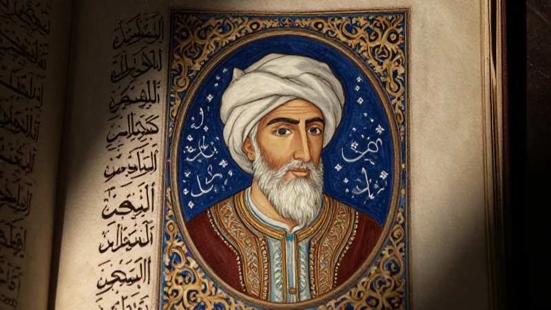 Historia de la aritmética: Línea del tiempo de su evolución 4 Retrato detallado de Al-Jwarizmi, iluminado sombríamente