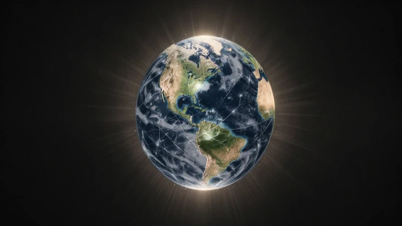 Globo iluminado, redes entrelazadas, sombras dramáticas