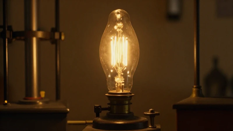 Cuál es la historia de la bombilla eléctrica en una línea del tiempo 8 Lámpara antigua ilumina laboratorio con luz dorada