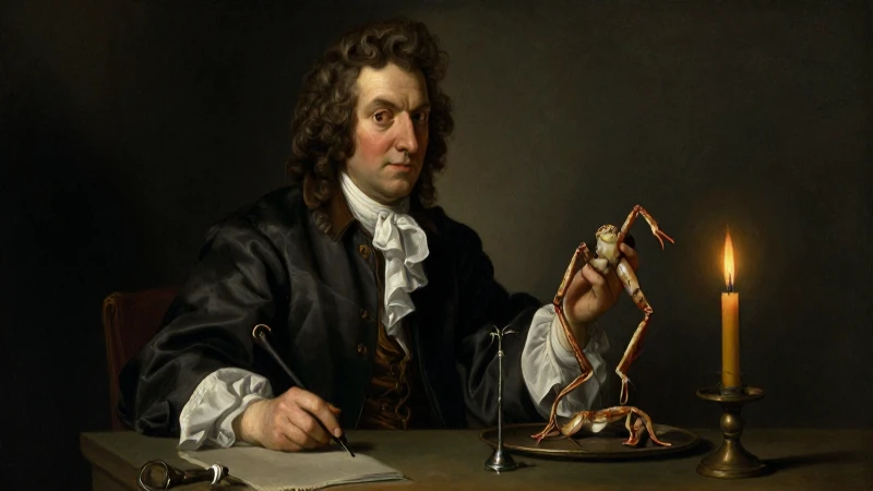 Cuál es la historia de la bombilla eléctrica en una línea del tiempo 3 Una pintura celebra el experimento de Galvani
