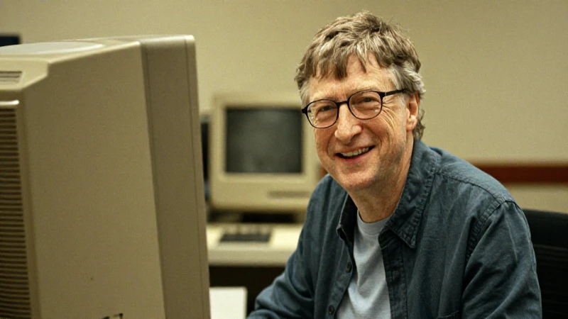 Joven Bill Gates frente a ordenador antiguo