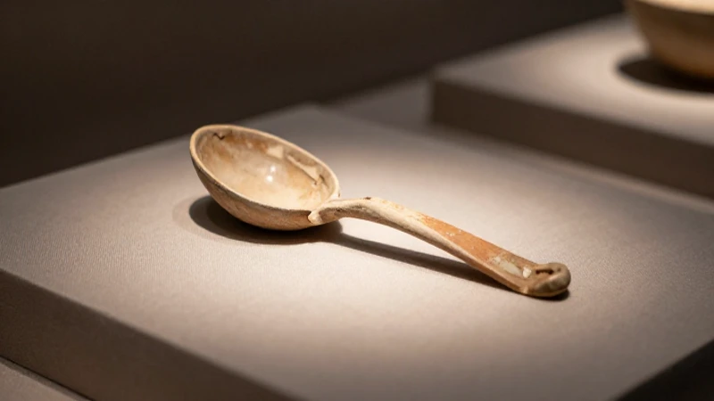 Cuchara antigua en vitrina tenue, museo