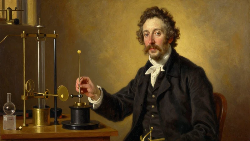 Retrato al óleo de Cisternay con aparatos eléctricos
