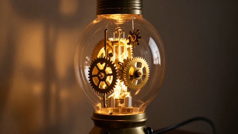 ▷ La línea de tiempo de la energía: Historia y evolución ✔️ 15 Lámpara antigua con engranajes, luz dorada
