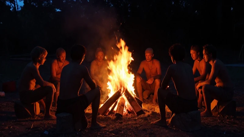 ▷ La línea de tiempo de la energía: Historia y evolución ✔️ 3 Hombres ancestrales alrededor de fuego dramático