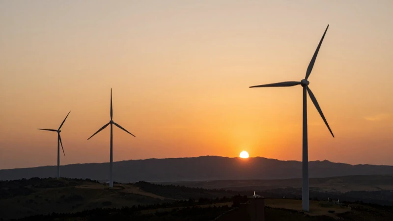 ▷ La línea de tiempo de la energía: Historia y evolución ✔️ 8 Atardecer sobre campo de aerogeneradores panorámico