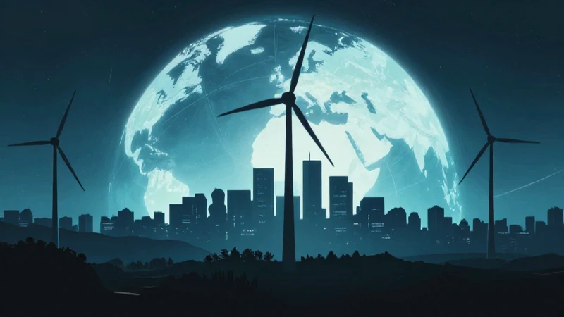 ▷ La línea de tiempo de la energía: Historia y evolución ✔️ 14 Ciudad futurista con turbinas eólica iluminada